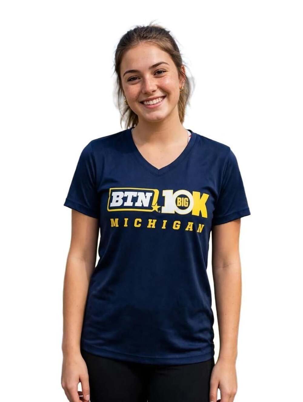 BTN Big 10K Michigan Wolverines Tee Shirt Size M Womens V-Neck Performance 2015